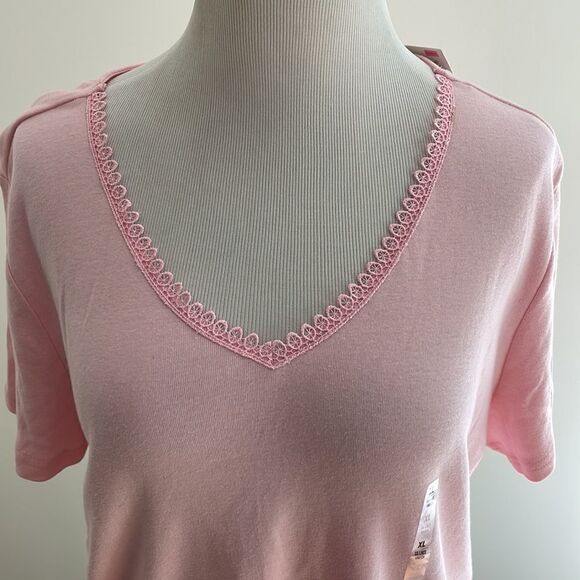 NWT pink T-shirt with lace neck women’s XL by basic edition ST4 - Picture 2 of 7